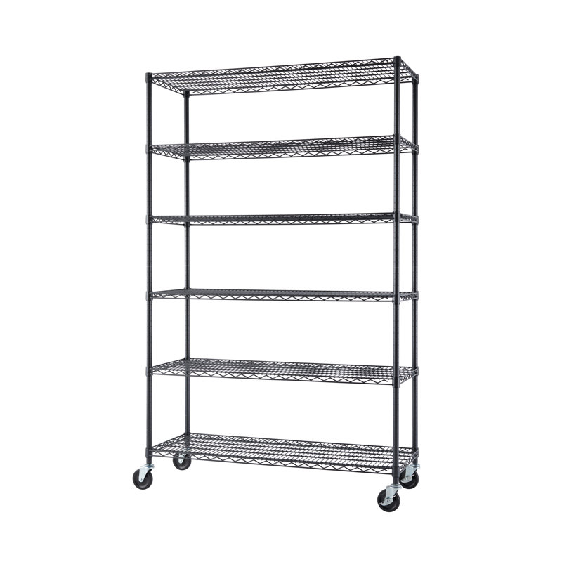 TRINITY Black Anthracite 6-Tier Steel NSF Steel Wire Shelving Unit w/ Wheels(48 in. W x 18 in. D)