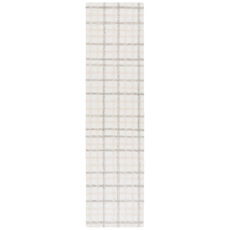 Ilaya 141 Hand Tufted Wool/Cotton Plaid Indoor Use Only Rug in Beige/Ivory, Runner 2'3" x 9'