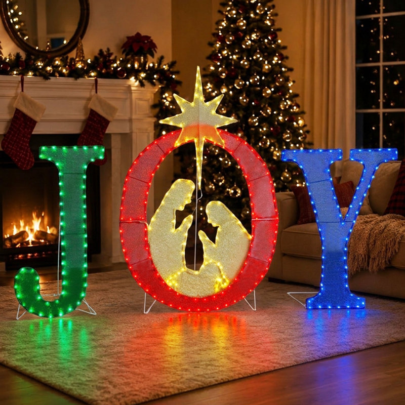 Grande crèche de Noël 49 pouces, Bleu/rouge/vert