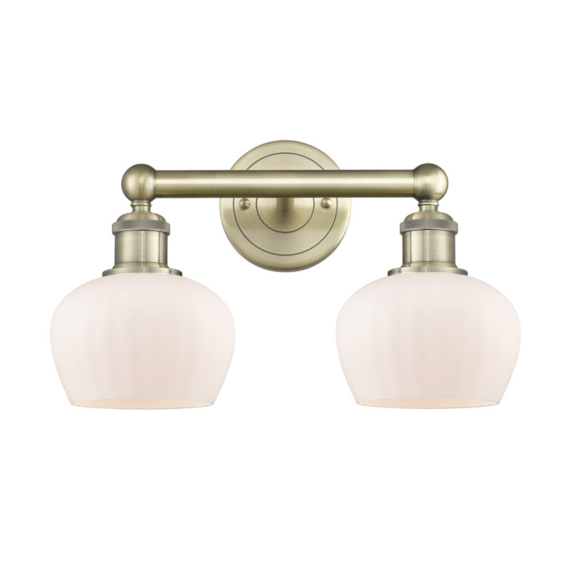 Éclairage pour meuble-lavabo à 2 lumières, Laiton antique, Blanc mat