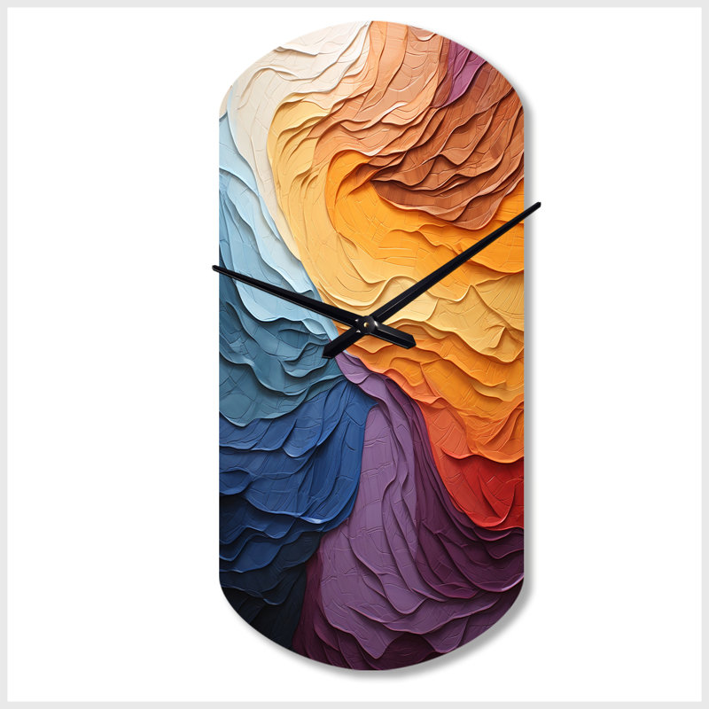 Horloge murale asymétrique jaune, coucher de soleil et abstraction lyrique jaune, Grand
