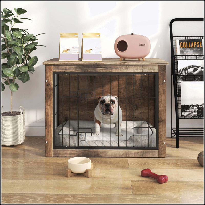 Cage pour chien élégante en bois moyen avec portes doubles, parfaite pour une utilisation intérieure et un design peu encombrant