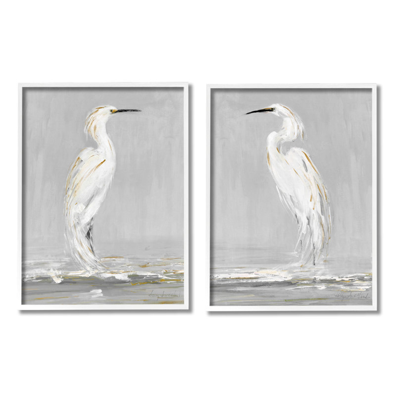 «Beautiful Tranquil Calming White Birds Nature» par Sally Swatland - ensemble de 2 peintures, H 30 po x l 24 po x P 1,5 po