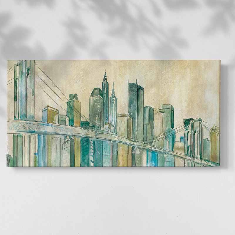 New York, toile tendue avec châssis, prête à être accrochée, H 21 po x l 41 po, Doré