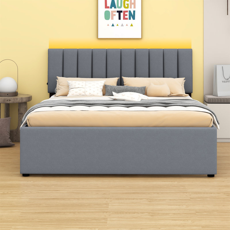 Lit plateforme tapissier avec lit gigogne, Gris