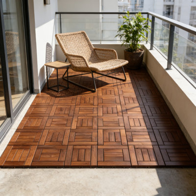 Premium Acacia Wood & PP Interlocking Floor Tiles – 12”x12” Dark Brown (30-Pack), Non-Slip Safe Surface, Sturdy & Stable for Indoor/Outdoor Use, Easy Lock Design, Covers 30 Sq Ft