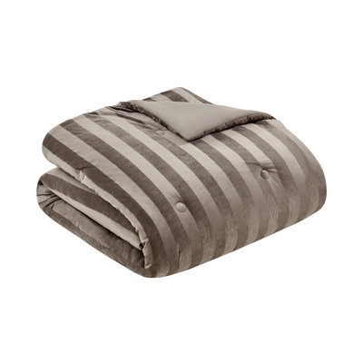 Chelsea Embossed Velvet Damask Taupe Stripe 3-Piece Comforter Set