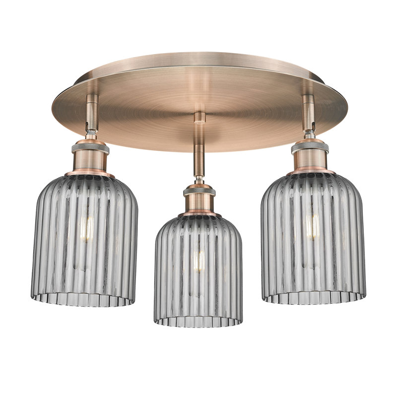 Plafonnier encastré 3 lumières 17 po Ballston, Cuivre antique, Gris fumée clair