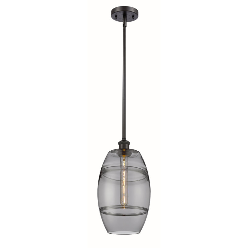 Luminaire suspendu à 1 tige Ballston Bettylou-516-G557, H 9,88 po x l 8 po x P 8 po, Gris fumée clair, Bronze huilé