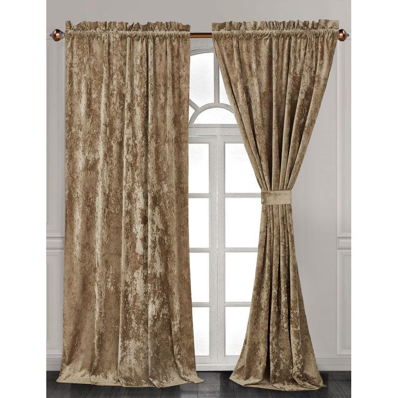 Tan Velvet Room-Darkening Rod Pocket Window Panels
