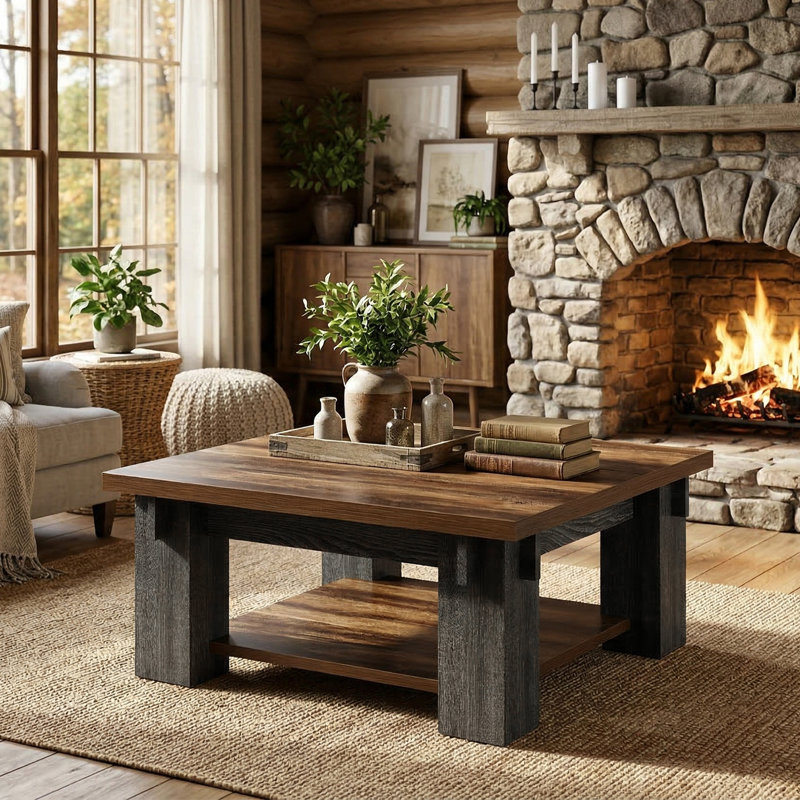 39.4-inch 2-tier Square Coffee Table