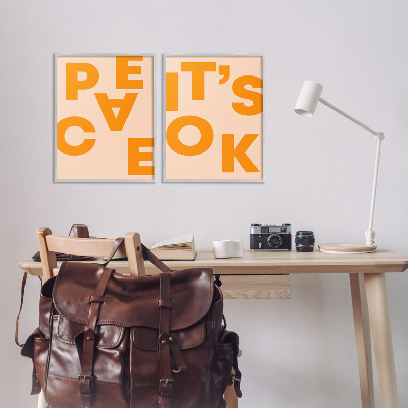 «Peace It's Ok», ensemble de 2 giclées orange par Incado, Estampe numérique Farmhouse, H 24 po x l 16 po