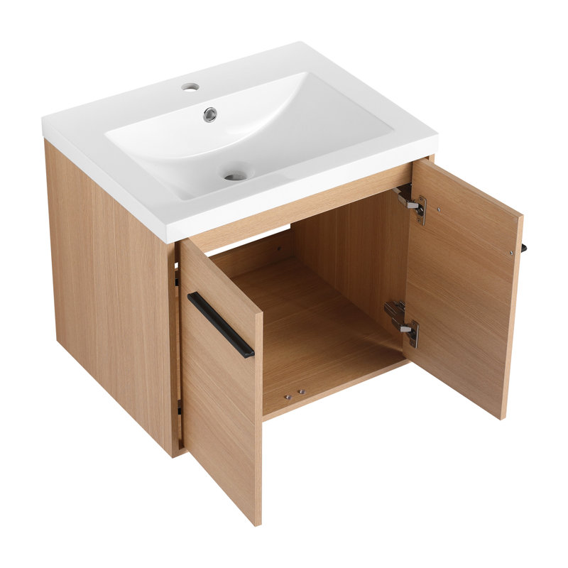Meuble-lavabo de 24 po en chêne avec lavabo à poser en résine, armoire 2 portes, bois d'ingénierie, caractéristique charmante américaine - Ornement