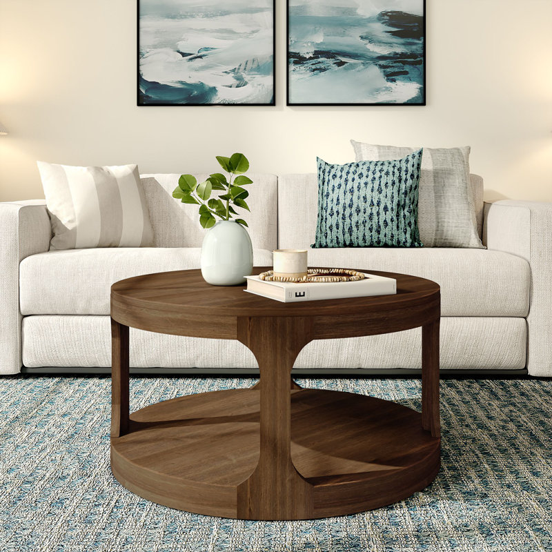 Table basse ronde 34 "avec tablette Forma, Noyer