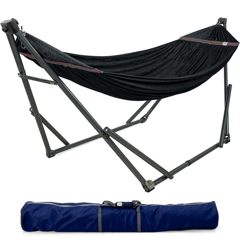  Support de hamac réglable de 600 lb, hamac de camping pliable et support, support de hamac double en acier pour 2 personnes, assemblage facile partout antidérapant et sans bruit, noir