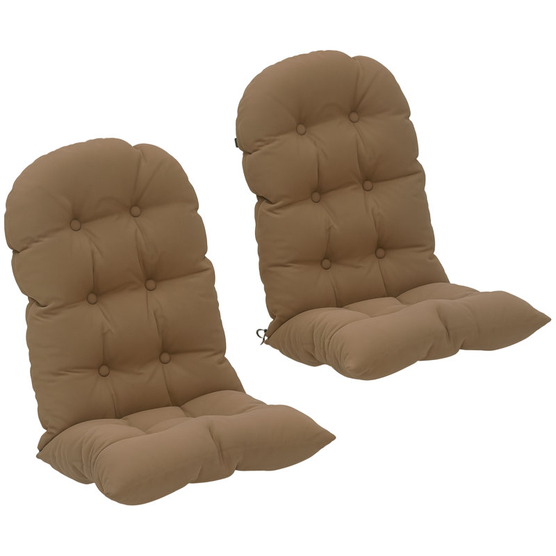 Ensemble de 2 coussins de chaise d'extérieur Adirondack, coussins de chaise de patio à dossier haut capitonné avec attaches, coussins de siège antidérapants de remplacement pour chaises Adirondack, kaki