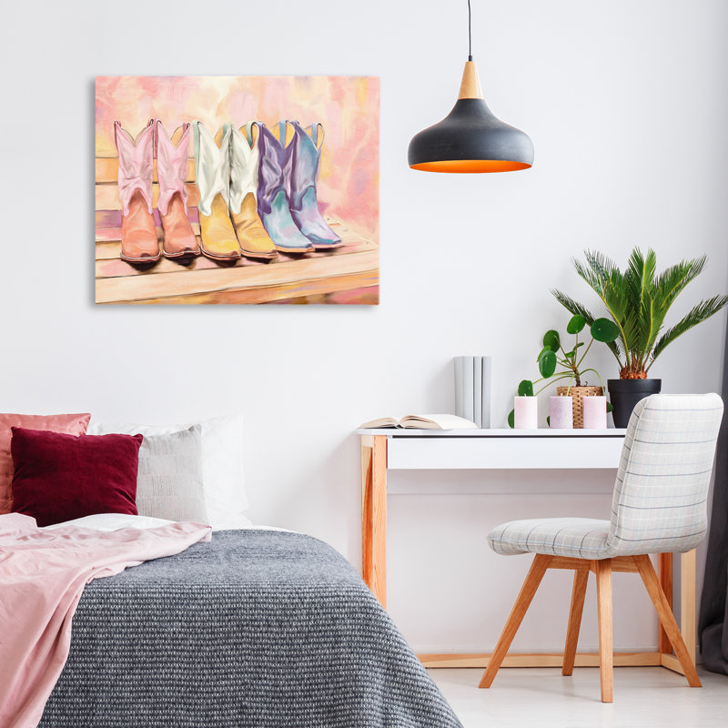 Trio de toiles peintes, conception de Kim Allen, H 16 po x l 20 po