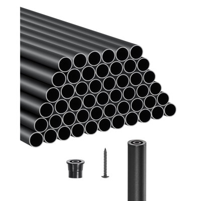 Staircase Balusters 51 Pack, 26 In Aluminum Stair Balusters, 3/4 In Water-Proof Round Metal Spindle Railing, Hollow Deck Railing with Rail Caps & Screws for Stairs, Porch, Patio, Fence, Black