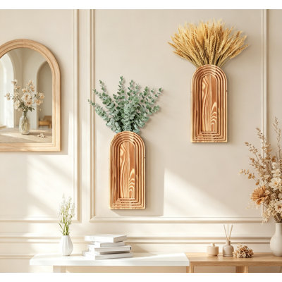 Ensemble de 2 vases muraux en bois, décor bohème moderne de style ferme pour entrée, couloir, salle de bain, salon