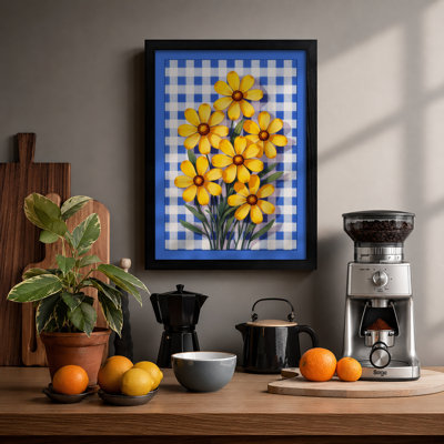 Yellow Flowers, Gingham Botanical - Framed Print