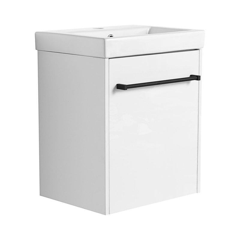 Meuble-lavabo flottant mural avec lavabo et porte d'armoire à fermeture en douceur, Blanc lustré