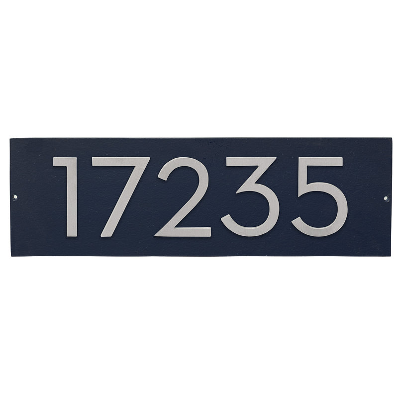 Plaque d'adresse horizontale flottante 4 po (5 chiffres), Bleu marine, Aluminium brossé