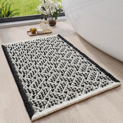 Waffle Bathroom Rugs, Extra Soft And Absorbent Non Slip Bath Mat Washable Boho Bath Rug, Rubber Backed Shower Mat For Bathroom Floor, Bathtub And Shower