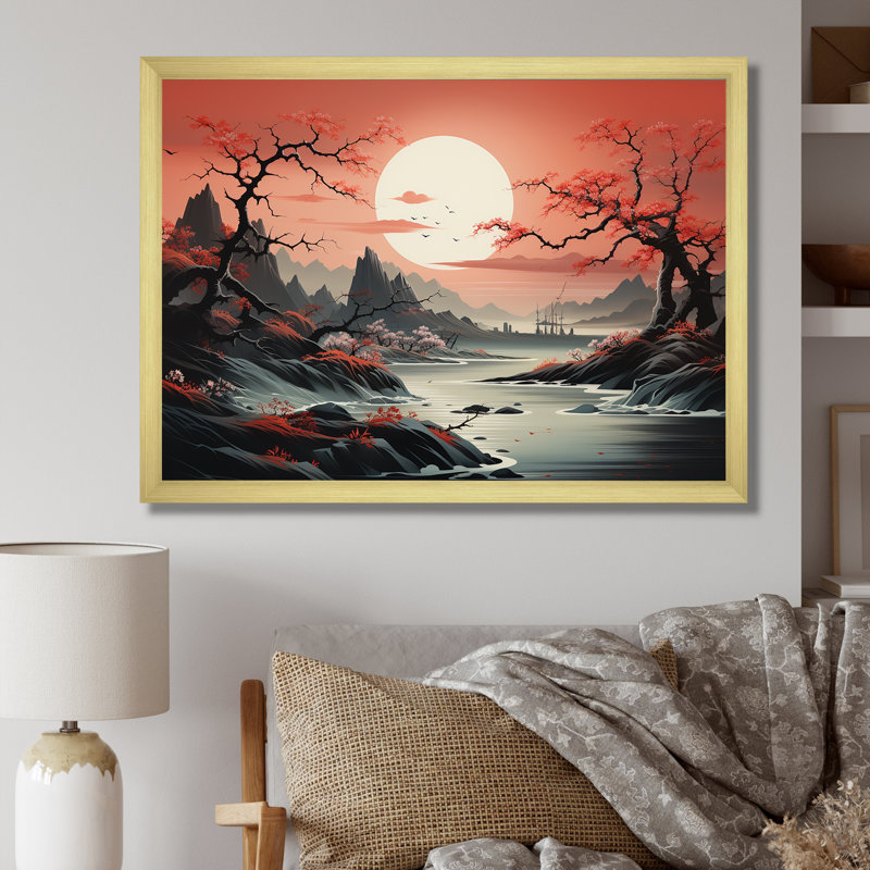 «China River Landscape Wonders - China Wall Art», Cadre doré à coins fermés, H 30 po x l 40 po x P 1,5 po