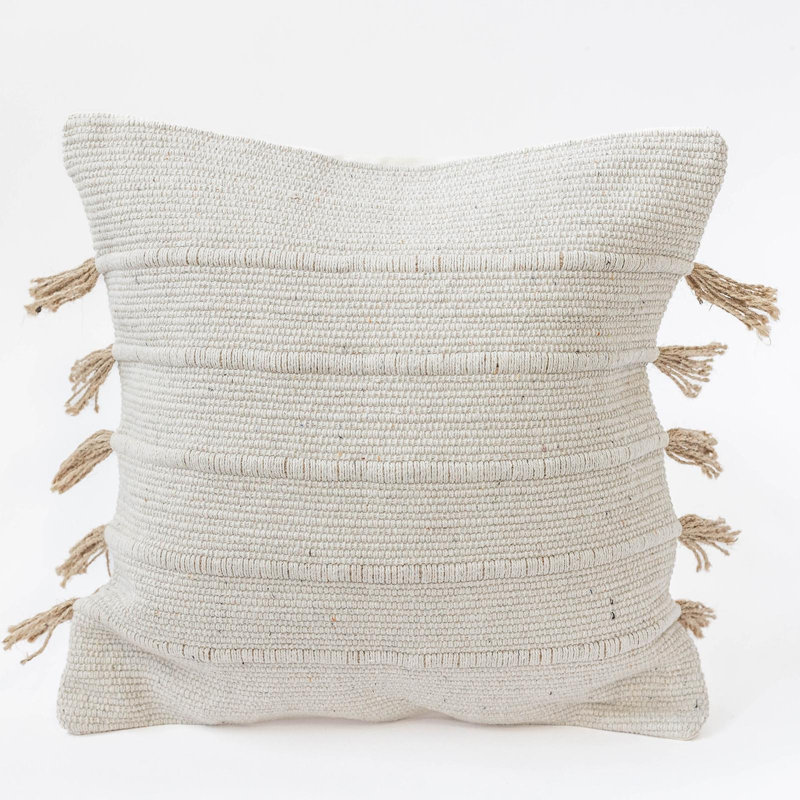 Braid Pattern Cushion Cover, 20" H x 20" H, Beige Horizontal Striped