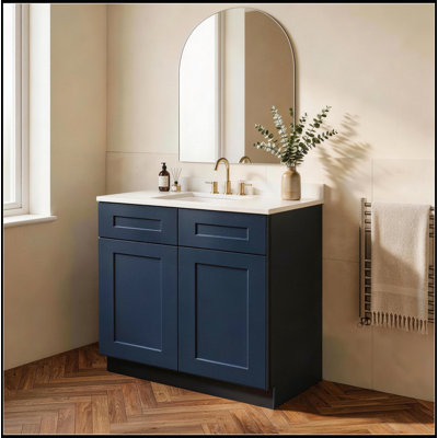 36-Inch Navy Blue Shaker Base Cabinet with Soft-Close Hinges, Adjustable Shelf, and CARB P2 Plywood for Durable and Efficient Storage(NO Sink)