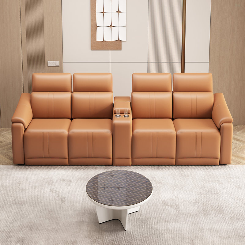 Canapé modulaire en cuir 5 pièces avec 2 porte-gobelets et canapé modulaire confortable pour le salon, Orange