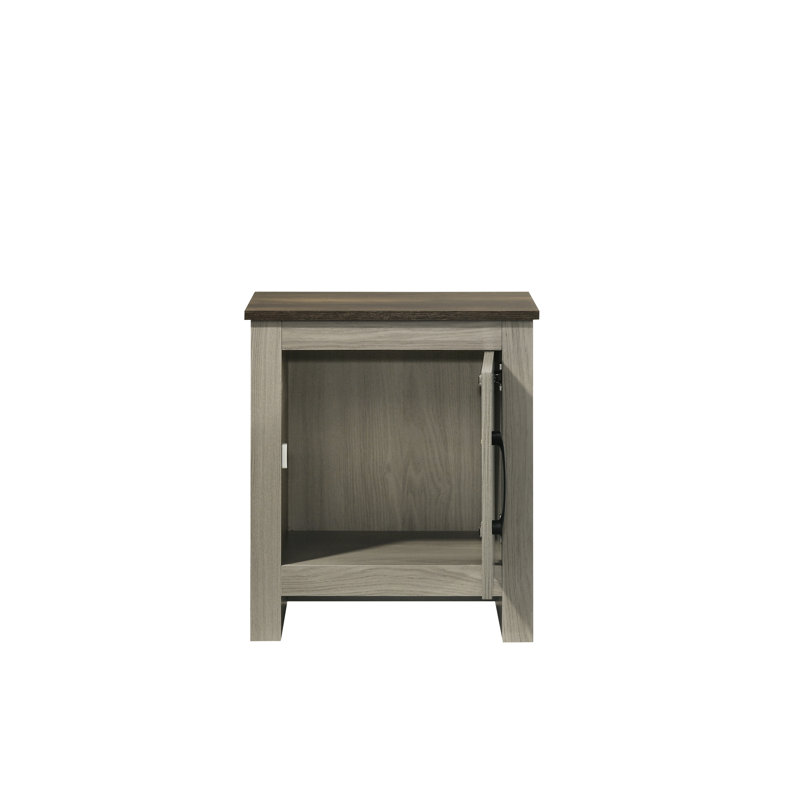 Gray Oak Side Table With Cabinet - 16"w X 21.5"h End For Living And Bedroom Style Walnut Finish Contrasting Tabletop Storage Bin Door Room, Spacious Interior