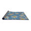 Laine tissée à la machine florale et polyester bleu/jaune/blanc Tapis décoratif-292402851