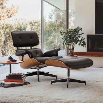 Swivel Lounge Chair With Ottoman-Modern PU Leather Accent Chair