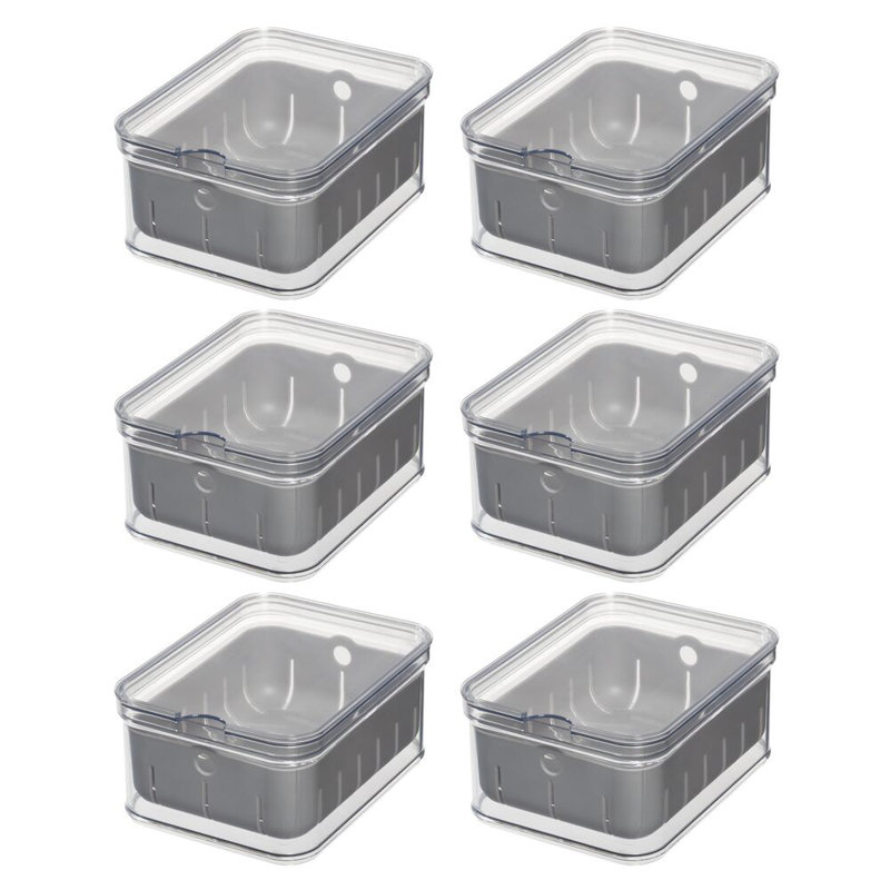 Ensemble de 6 bacs à baies avec passoire amovible iDesign, transparent / gris