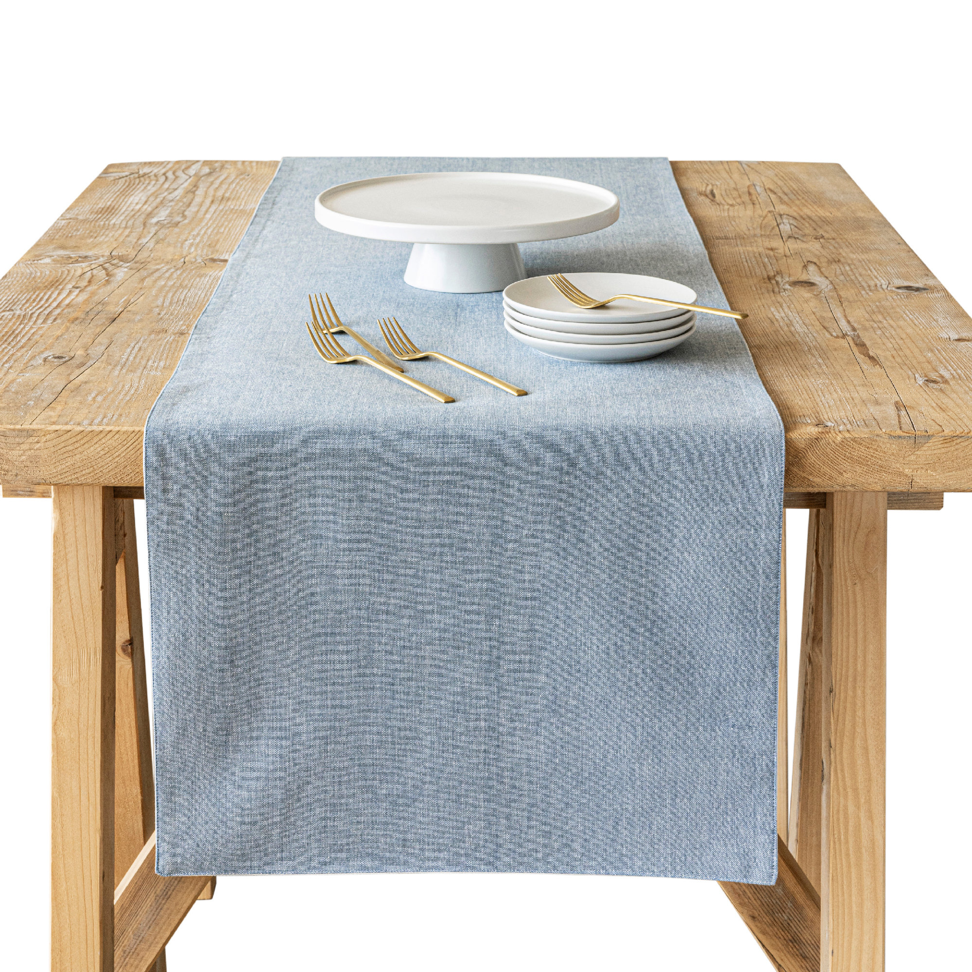 Over&Back Woven Chambray Table Runner, Blue, 18" W x 108" L
