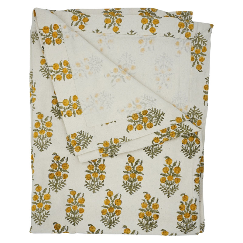 Fabdivine 18X18 Inch Block Print Floral Napkin - Handcrafted Design for Beautiful Tables, Hjara, Yellow