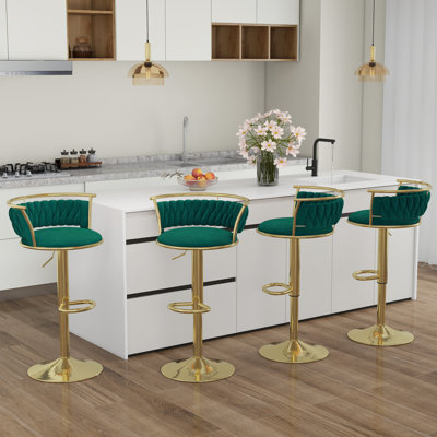 Ensemble de 4 tabourets de bar réglables modernes Ginko, tabourets de comptoir pivotants avec siège rembourré, dossier, repose-pieds et structure en métal pour la cuisine et le bar