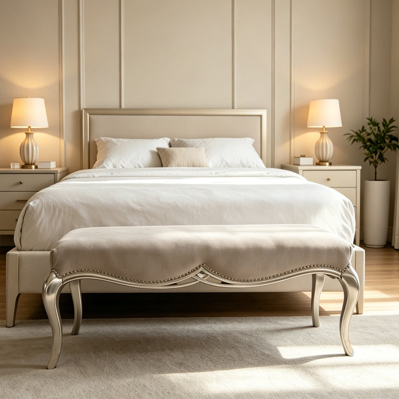 Banc en bois massif de style européen avec velours pour la chambre et le salon