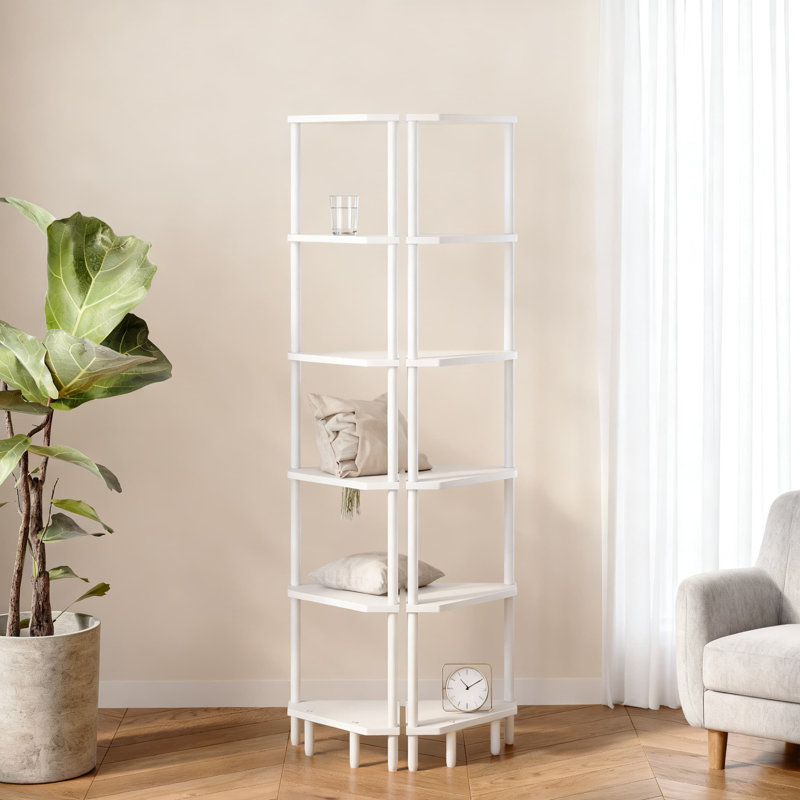 6-Tier Tall Corner Shelf For Home Storage, Narrow Display Bookshelf And Plant Stand, Modern Space-Saving Design For Living Room, Bedroom, Bathroom