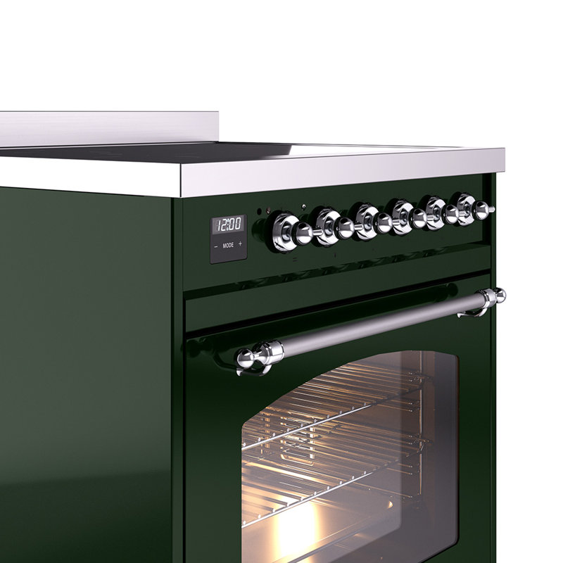 ILVE Nostalgie II Series 30 inch Induction Range with 4 Induction Elements (Glass Door), Emerald Green/Chrome
