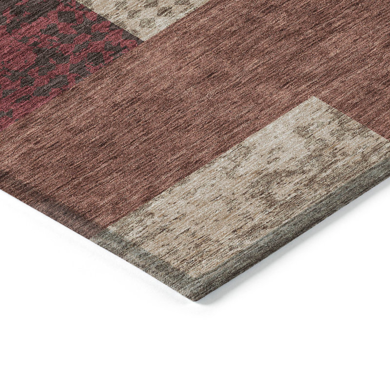 3' X 5' Brown And Terra Cotta Geometric Washable Indoor Outdoor Area Rug