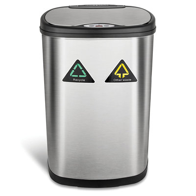 Nine Stars 13 Gallon Stainless Steel Motion Sensor Multi-Compartments Trash & Recycling Bin