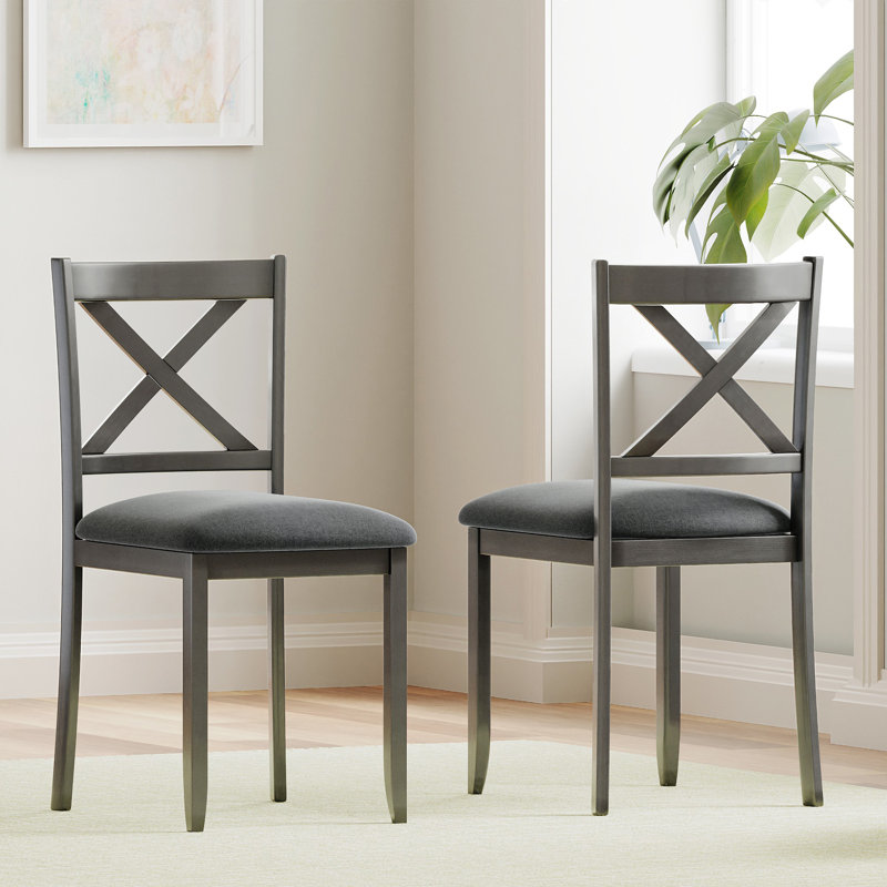 Gracie Oaks Cross Back Upholstered Dining Chair, Gray
