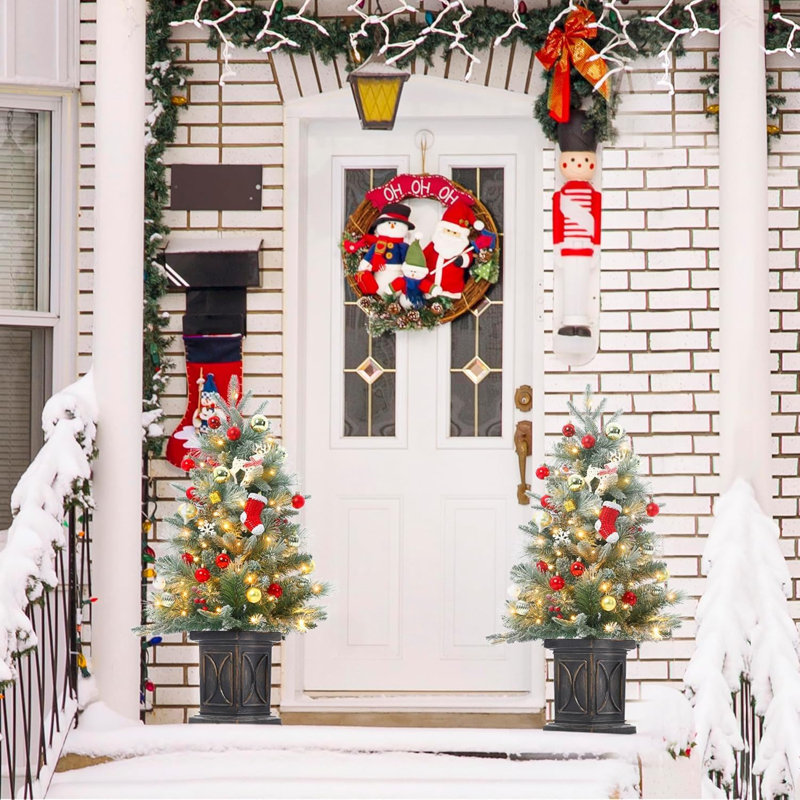 Ensemble de 2 arbres de Noël pré-éclairés 3 pi, 2 arbres de Noël artificiels avec base, arbres de Noël avec 78 lumières DEL, fonction de minuterie et à piles, décoration de Noël pour la maison