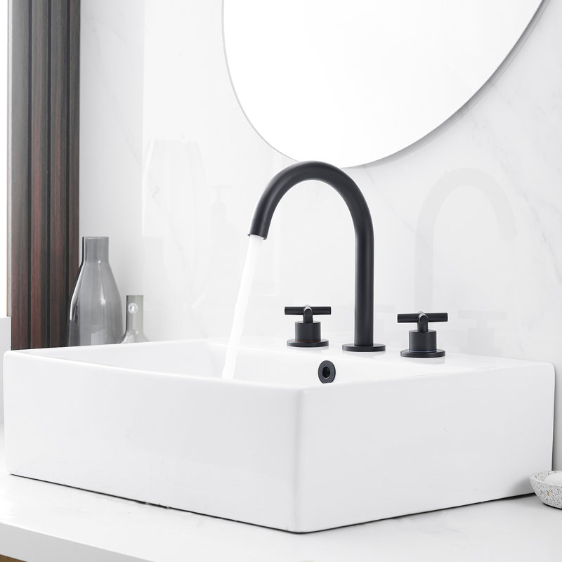 Widespread 2-handle Bathroom Faucet with Drain Assembly, Matte Black