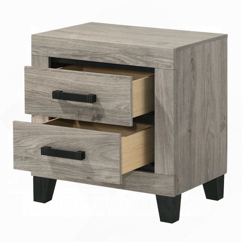 Table de chevet à finition ferme gris clair avec tiroirs de rangement
