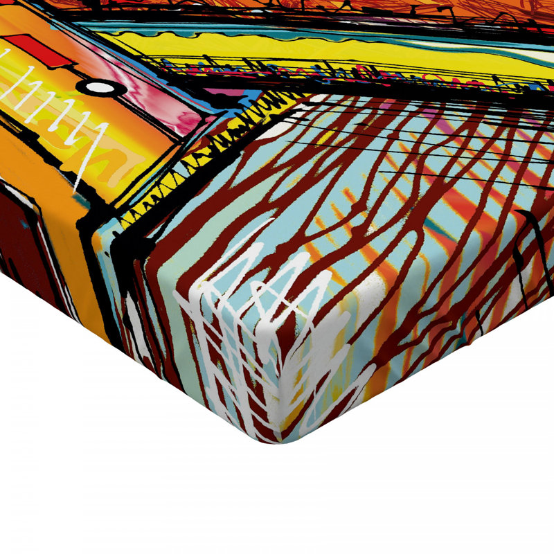 Queen Multicolor Microfiber Abstract Print Fitted Sheet