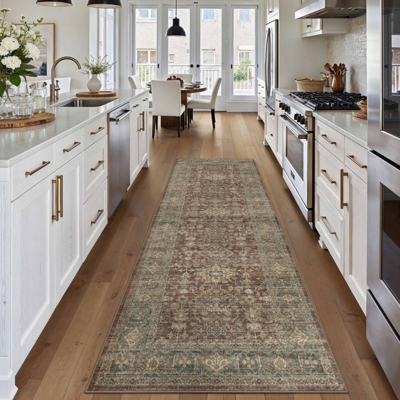 Avella Vintage Oriental Machine Washable Area Rugs With Non-Slip Backing, Runner 2' x 8', Rust Brown