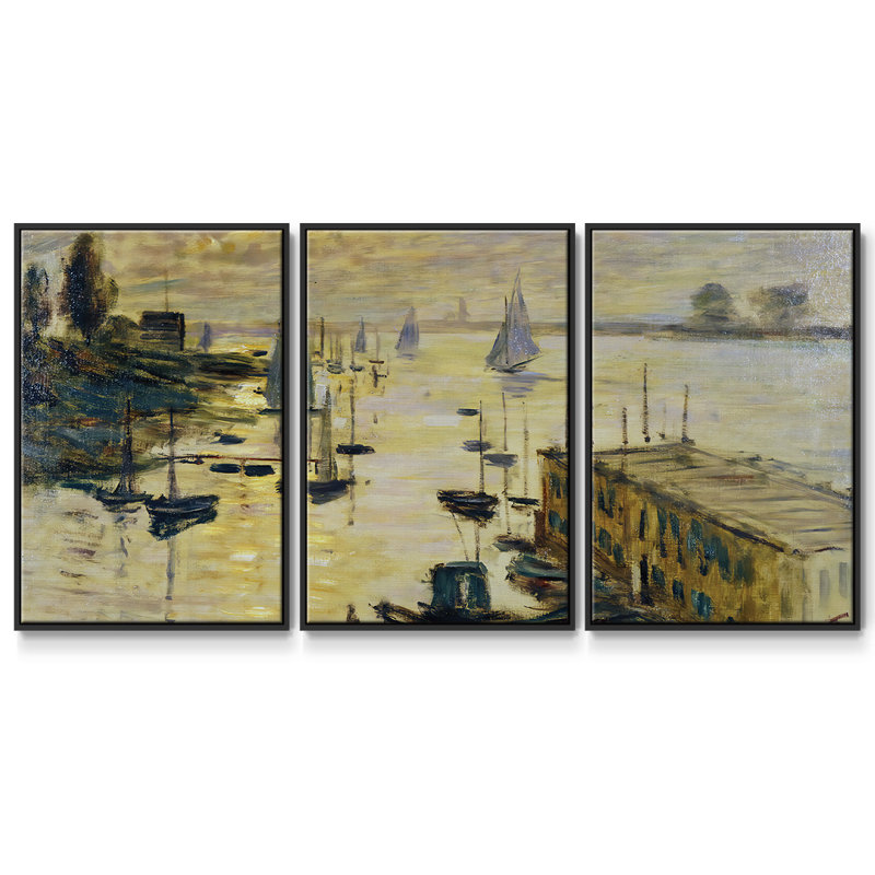 «The Basin Of Argenteuil», 1874, reproduction sur toile 3 pièces, H 24 po x l 48 po x P 2 po, Noir